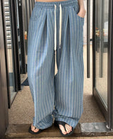 [Unisex] リネンストライプバンディングパンツ(2color)