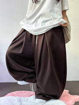 ストリング 🤎 オーバーロングワイドクロスプレートバルーンロングパンツ🤎🤍🩶🖤 - 4 カラーズ