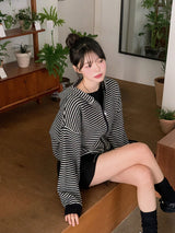 Muse Border Pattern Loose Knit 2WAY Hood Zip-up (2color)