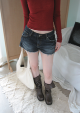  Koka Distressed Low-Rise A-Line Denim Shorts 