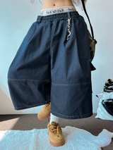 VIVID STITCH BALLOON DENIM BERMUDA 💙🖤🩵2COLOR