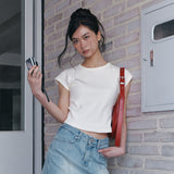 C 90S LINE WAFFLE BASIC T-SHIRT_CREAM