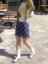 Blooming Chek Banding Mini Skirt