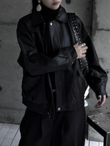loose fit basic leather jacket