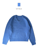 [UNISEX] オーバーフィットVネックヘラベーシックラグランニット (9 colors)