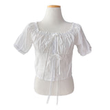Lovely Note Two-Way Square Neck Off Shoulder Ribbon BLouse