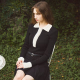 COLOR BLOCK LONG SLEEVED POLO KNIT - BLACK