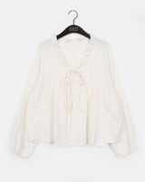 Demeon Napping Checkered Frill Ribbon Blouse