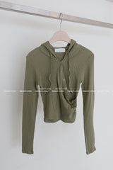 Hood Diagonal Snap Button Wrap T-Shirt