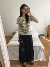Snao Star Embroidered Patch Banding Wide Pants