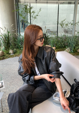 Rib Leather Blouson Jumper / 2 colors