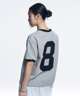 Numbering Patch Crop Ringer T-Shirt - Gray