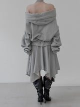 Enri cowl neck hood off-shoulder sweatshirt