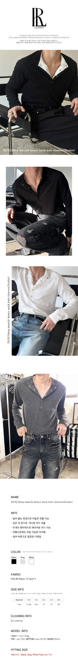 [S/S] Deep muscle henry neck knit sleeves(3color)