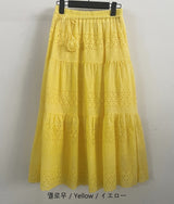 Owell Shirring Punching Lace Tiered Summer Long Skirt (4 Colors)