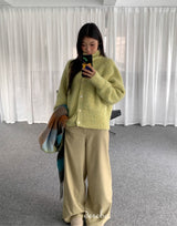 Tender Green Turtleneck Knit Cardigan