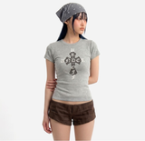 ストレッチ コットン スリム ショートスリーブ Tシャツ クロス メランジェ