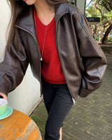 [ORIGINAL] Riven High-Neck Leather Volume Jumper