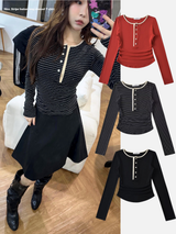 ナイスストライプボタンロングスリーブTシャツ
