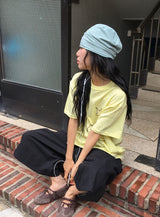 [unisex] チビ ダブルニー ワイド コットン バンディング パンツ