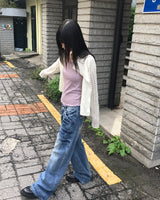 ボアスタッドアイレットポケットワイドフィットウォッシュデニムロングパンツ