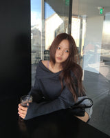 Off shoulder hood knit