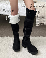 Winter folding dumble suede buckle belt knee high long boots (2 colors)