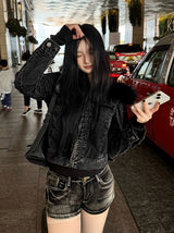 Black Fur Crop Denim Jacket