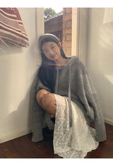 wool gray hood oversized fit knitwear