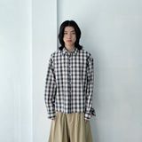 Japanese Clean Fit Classic Blurred Plaid Sharp Straight Hem Shirt