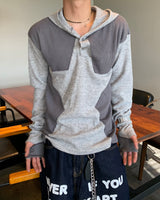 Wool Star Henry-neck Fingerhole Hoodie Knit