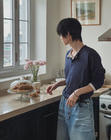 デッキステッチヘンリーネック長袖Tシャツ
