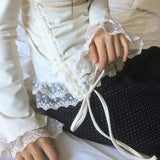 Hio Lace Side Shirring Turtleneck T-shirt