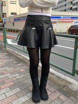 リボンフレアレザーミニスカート(2C)