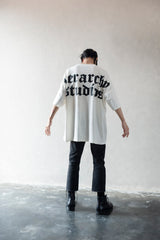 Hierarchy Studios - White Wide Logo Oversized T-shirt