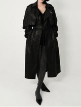 Leather Padded Trentch Coat - Solid Black