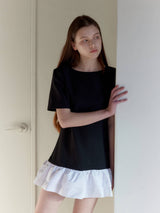 BOAT NECK FRILL DRESS / BLACK