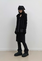 Tassel Collar Knit Cardigan / Black