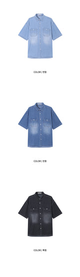 [S/S] ブラッシュウォッシングデニムハーフシャツ (3color)