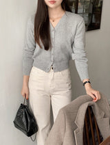 Daily V-neck Crop Knit Cardigan (9color)