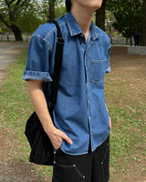 Parallel denim short sleeve shirt