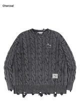 MABEL R-NECK DAMAGE CABLE KNIT UNISEX (2COLOR)