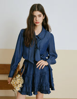 Naive Tie Set Denim Shirt Deep-denim