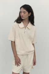 COLLAR TERRY HALF ZIP UP [IVORY]