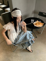 ローエッジストレートカプリワイドデニム