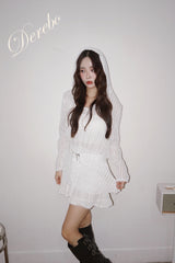 White Hood Pullover Belt One-Piece Dress Top