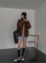 Rio High Neck Button Suede Jacket