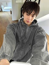 Slant-washed hooded field jacket