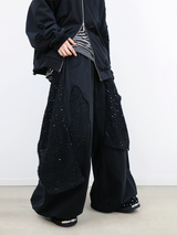 RELABEL (Dark Night Weave) デタッチャブルクロスフラップハイプレジャーラインストーンエンベリッシュメントカットアウトデザインカジュアルスウェットパンツ