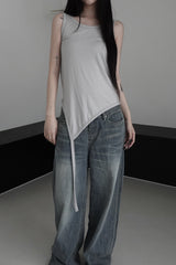 unbalanced layered tail sleeveless (4color)